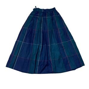 Vintage Basler Blue Tartan Plaid Wool Pleated Midi Skirt